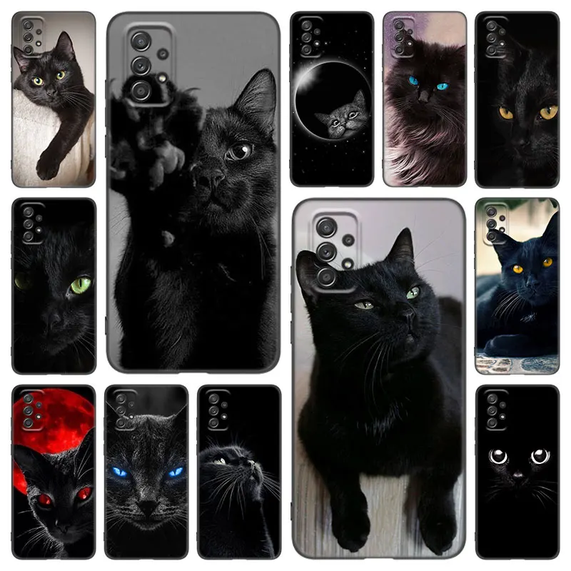 Black Cat Staring Eye On Phone Case For Samsung Galaxy A21 A30 A50 A52 S A13 A22 A23 A32 A33 A53 A73 5G A12 A31 A51 A70 A71 A72