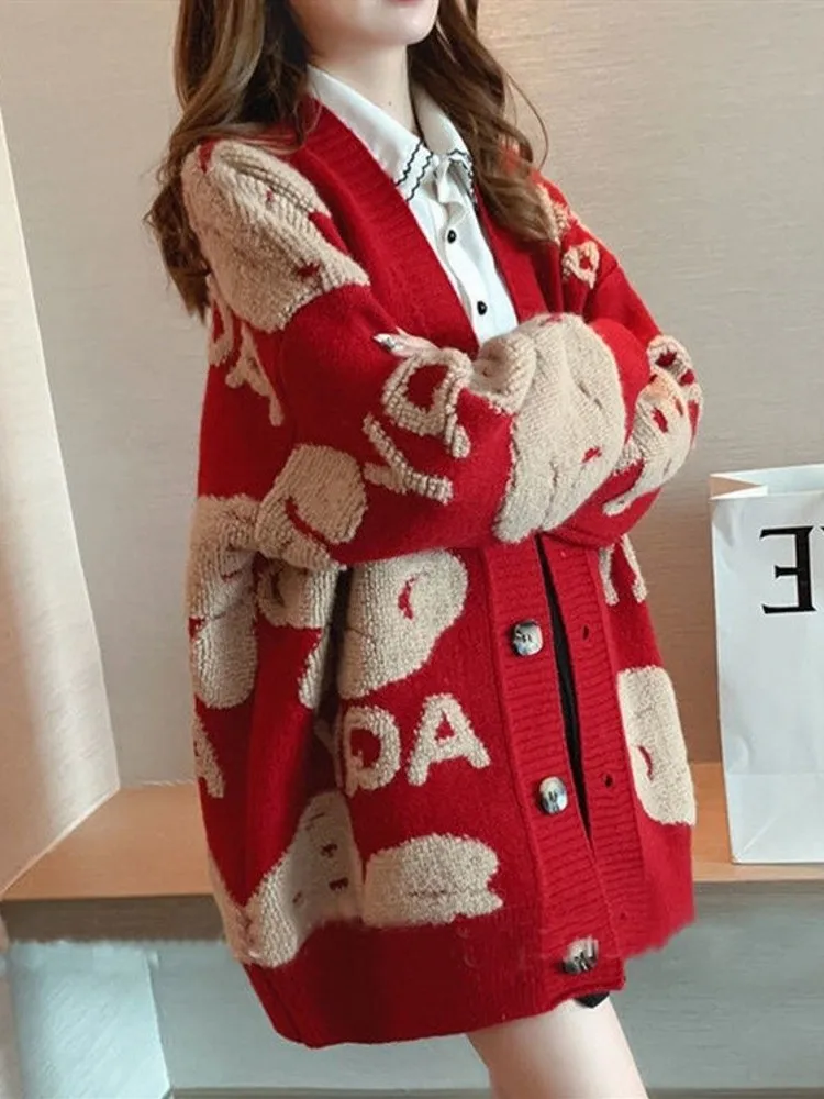 

Женский свободный вязаный кардиган, Элегантный Модный плотный свитер в Корейском стиле, верхняя одежда для подиума