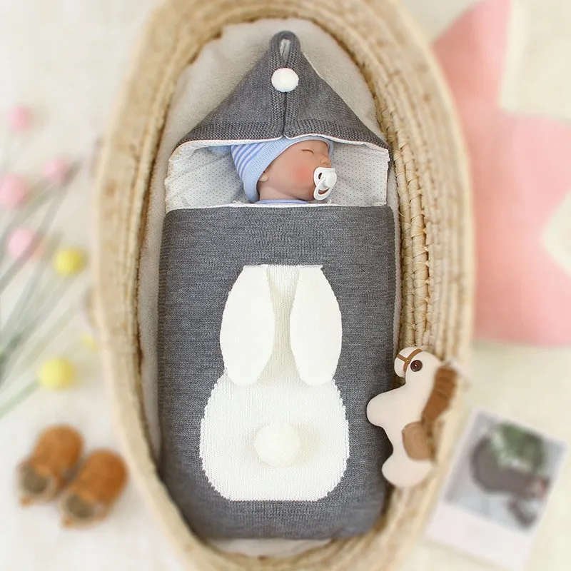 Newborn Sleeping Bag Receiving Blanket for 0-6 Months Rabbit Infant Wrap Clothes Plush Swaddle Blankets Baby Nursery Bag Winter