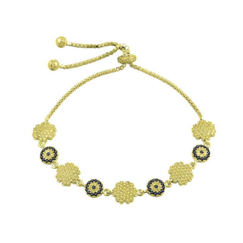

Silver 925 Sterling Zircon Cubic Zirconia Society Eye & Daisy Pattern Elevator Bracelet
