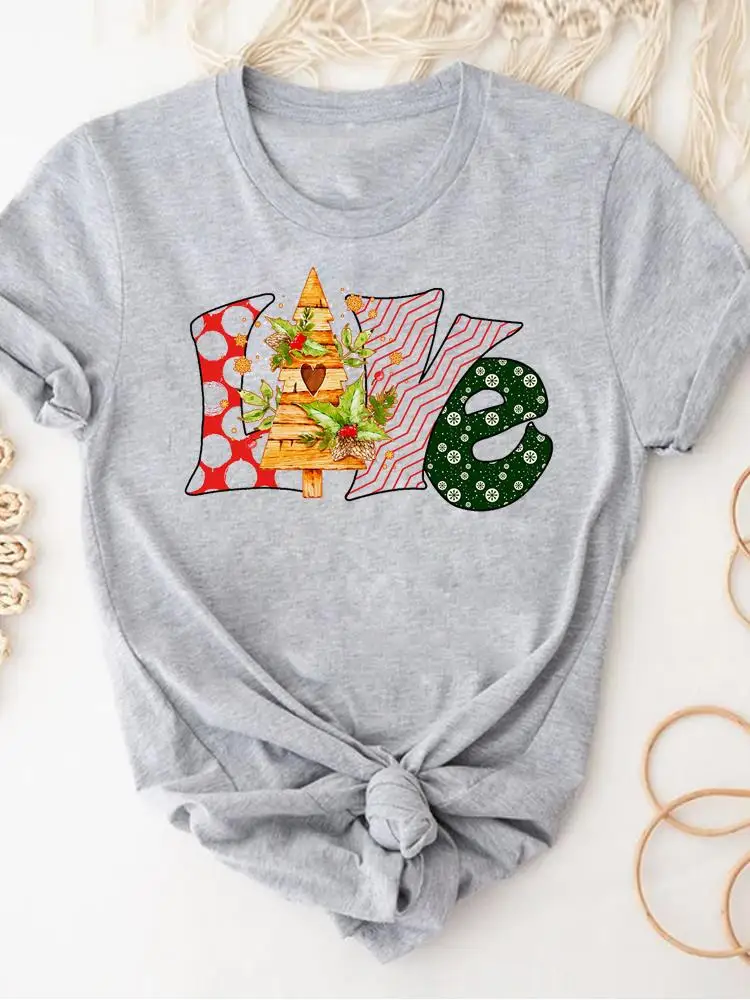 

Модный женский топ с надписью Love, с надписью на дереве, Рождественская футболка, модная футболка, футболка с графическим рисунком, базовая о...