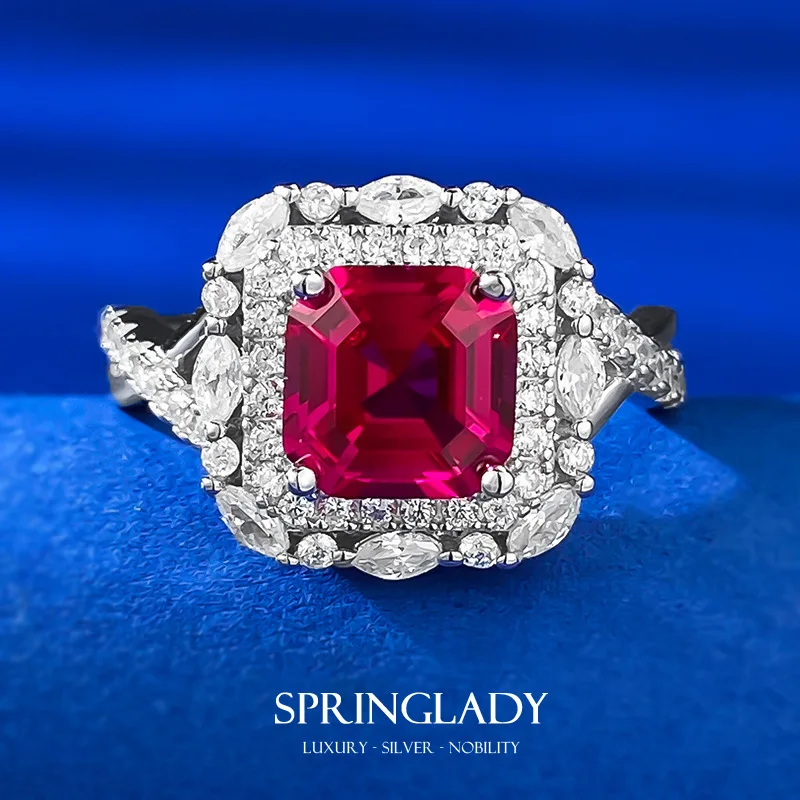 

Винтажные бриллиантовые серебряные ювелирные изделия SpringLady 7*7 мм с рубиновым покрытием