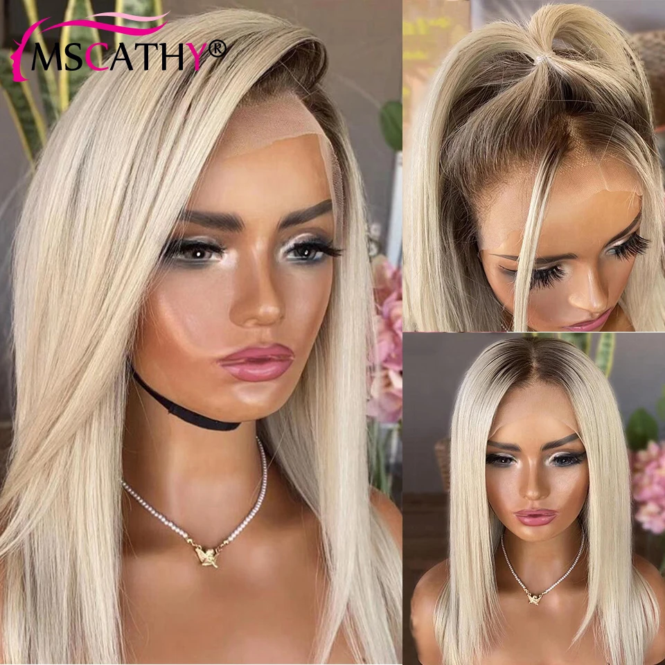 Ombre Straight Blonde Human Hair Lace Frontal Wig Remy Hair 13x4 HD Lace Wig Short Bob Wig Lace Front Wigs For Women Human Hair