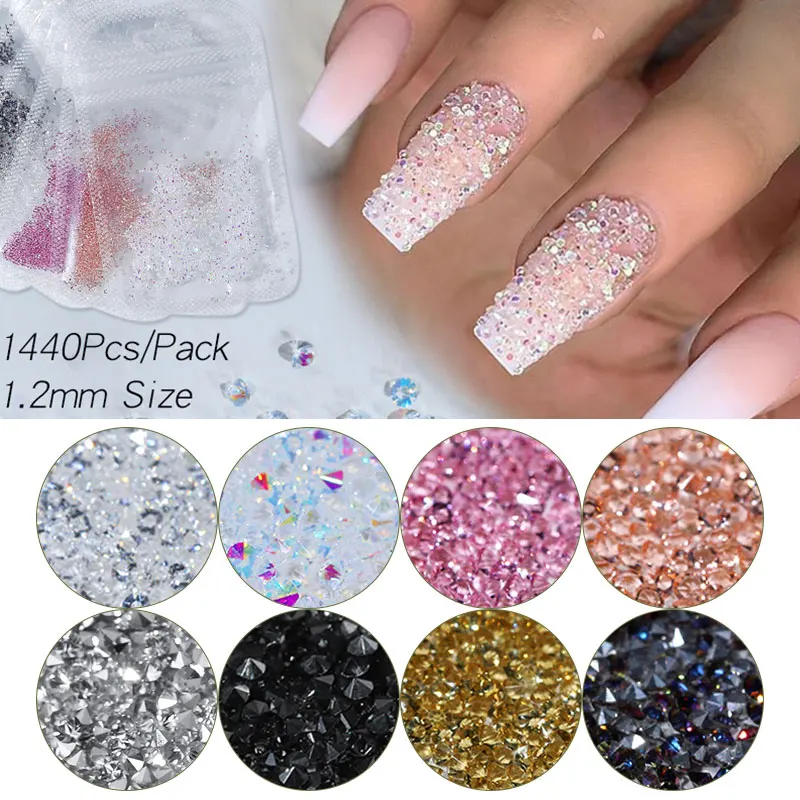 

1 bag 1440pcs Mini Rhinestone AB Flatback Nail Glass Crystal 3D Micro Beads DIY Gems Glitter Nails Art Decorations Mini Beads