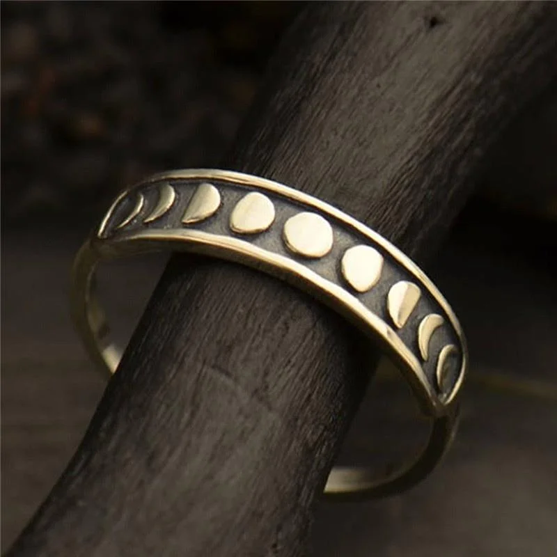 

Vintage Moon Round Women's Ring Creative Sculpture Full Moon and Half Moon Men's and Women's Fingers Universal Ring Jewelry Gift