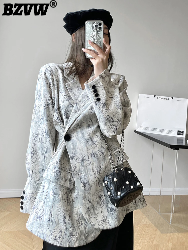 

Модный дизайнерский Блейзер BZVW с галстуком-краской, пальто для женщин с длинным рукавом, новый тренд 2023 года, с отложным воротником, свободный костюм с одной пуговицей, 25X0393