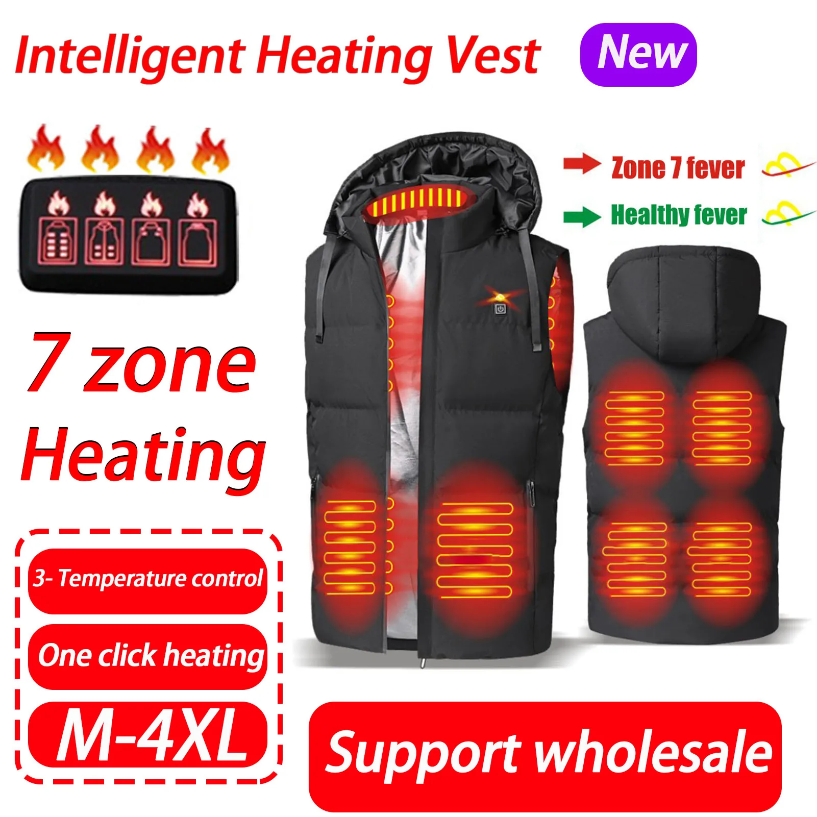 

Smart USB Electric Heated Vest Autumn Winter Warm Thermal Heat Clothing 7 Places Waterproof Hooded Waistcoat for Hunting Hiking