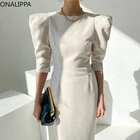 Женское длинное платье Onalippa на раннюю весну, французское элегантное темпераментное платье с О-образным вырезом и длинным рукавом, плиссированная Талия, приталенная юбка-годе