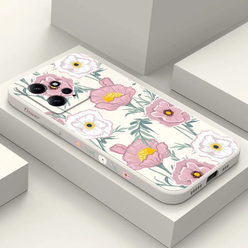 

Pink Floral Phone Case For Xiaomi Redmi Note 12 11 11S 10 10T 10S 9 9S 8 7 Pro Plus 4G 5G Liquid Silicone Cover
