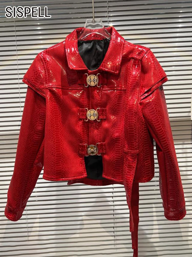 

SISPELL PU Leather Jackets For Women Lapel Long Sleeve Patchwork Single Breasted Temperament Jacket Female Autumn Fashion 2022