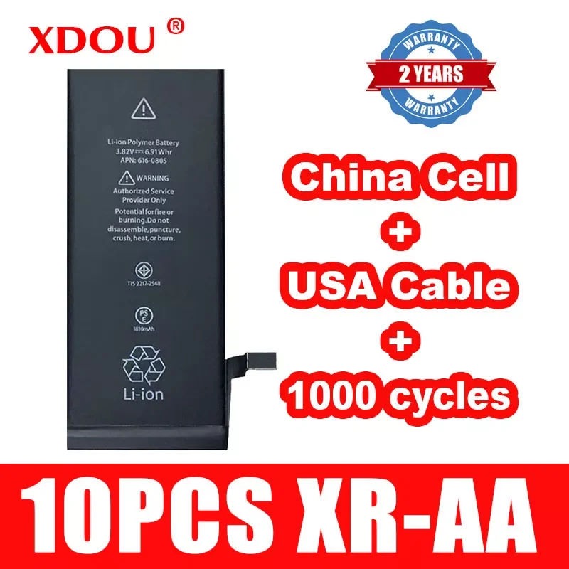 

10 шт., аккумулятор XDOU для IPhone XR, 2942 мАч, замена 100% кобальта, Китай, ячейка, США, кабель, 1000 циклов для Apple IphoneXR AA