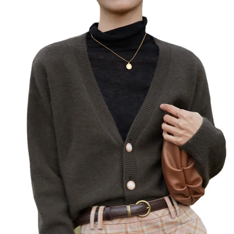 Женский кашемировый свитер с длинным рукавом и V-образным вырезом