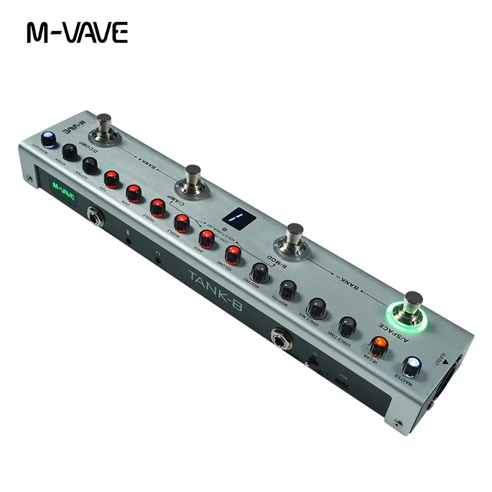 Педаль мультиэффектов M-vave Tank-B BASS перезаряжаемая 36 предустановок 9 слотов для
