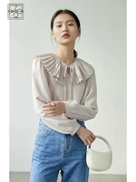 ziqiao 2022 autumn new blouses detachable sailor neck bow tie long sleeve solid shirts japan style temperament sweet blusas