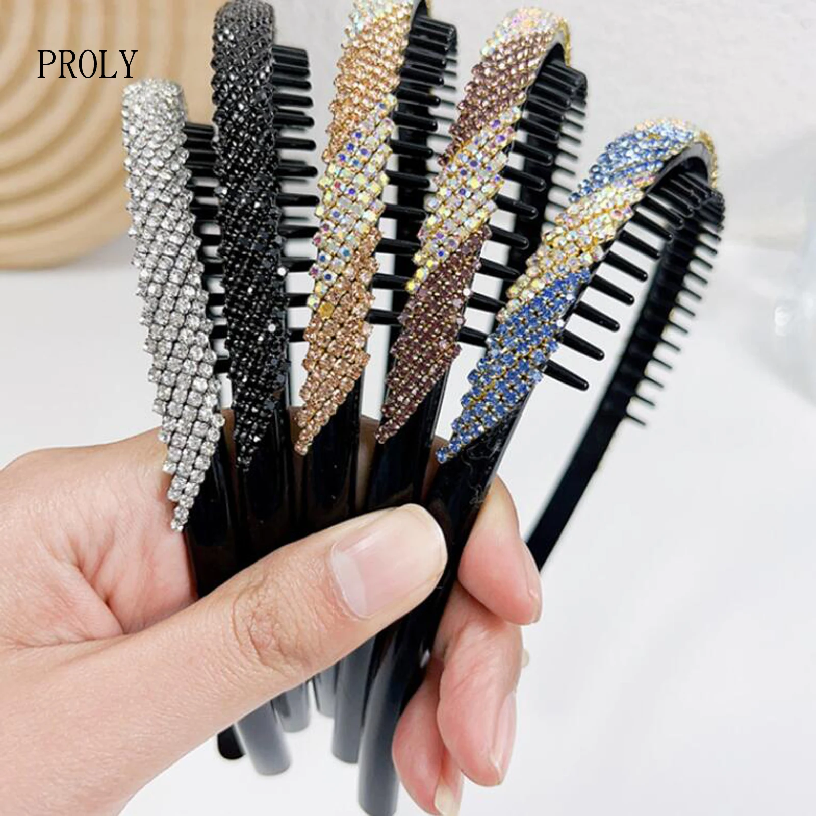 

PROLY New Fashion Headband For Women Full Rhinesonte Paved Hairband None-Slip Teeth Face Washing Headwear Hair Accessories