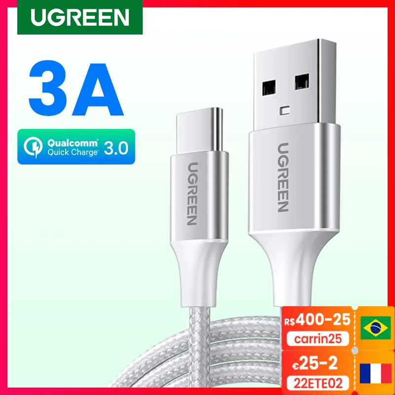 

UGREEN USB Type C Cable for Samsung S9 S8 Fast Charge Type-C Mobile Phone Charging Wire USB C Cable for Xiaomi mi9 Redmi note 7