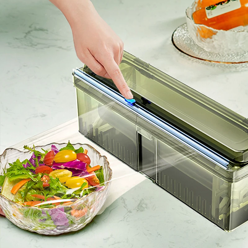 Food Plastic Wrap Cutter Aluminum Foil Paper Cling Film Dispenser with Dustprooof Box Household Storage Kitchen Accessories