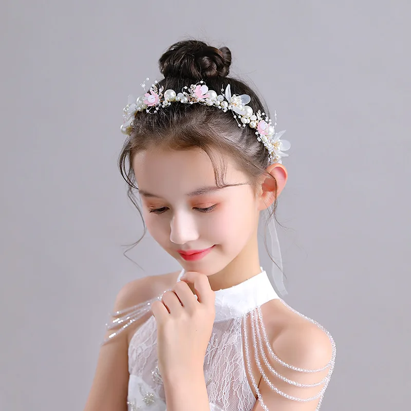 Baby Girl Crown 2021 Princess Sweet Flower Beading Patchwork Headdress with Earrings Wedding Birthday Headpiece Hair Wreath