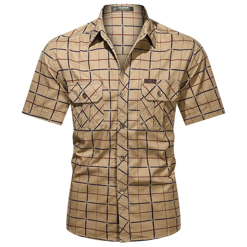 

Classic Style Men Tooling Short Sleeve Shirt 2022 Summer New Fashion All-match Loose Casual Plaid Shirts Male Brand Outdoor Tops