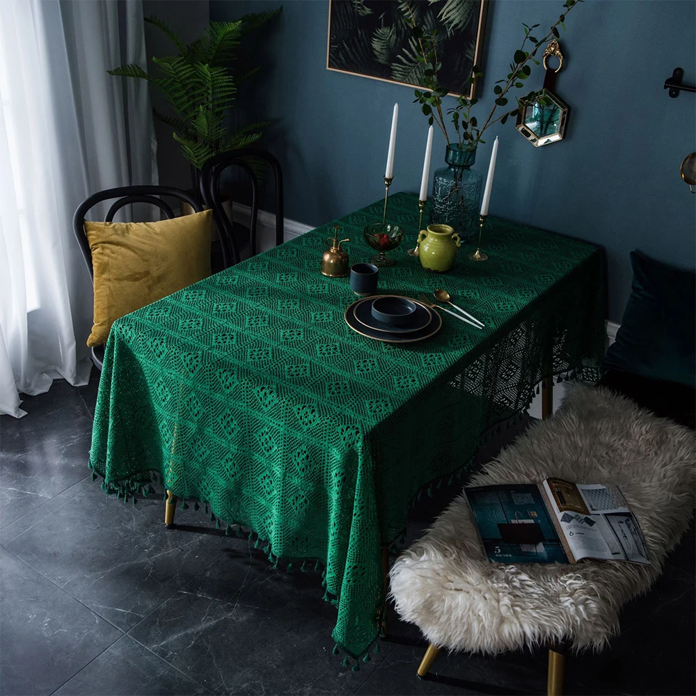 

Современная стильная кружевная Вязаная скатерть, искусственная обеденная декоративная ткань, чехол для журнального столика, домашнее искусство