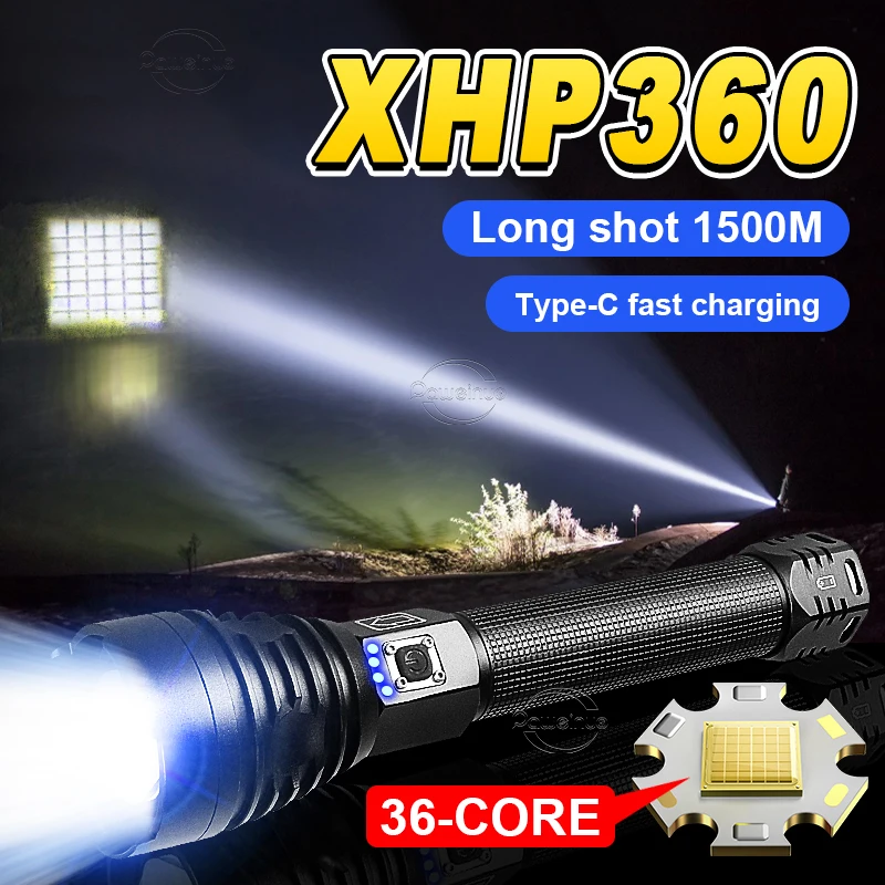 

120000000 Lumens XHP360 Super High Power LED Flashlights Rechargeable Tactical Torch Zoom 18650 Waterproof Fishing Hand Lamp