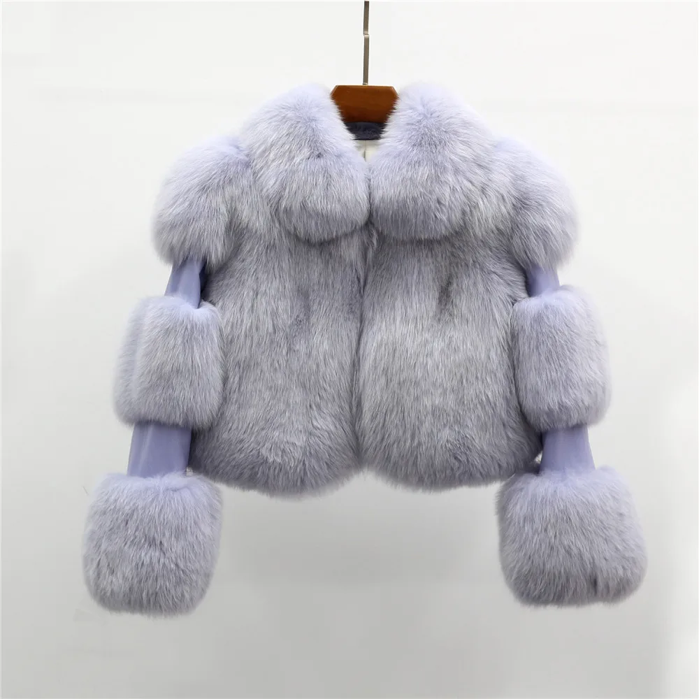 

Luxury Real Fox Fur Coats Jackets Spliced Genuine Sheepskin Leather Women Ladies Temperament Large Lapel Natural Fur Outwear