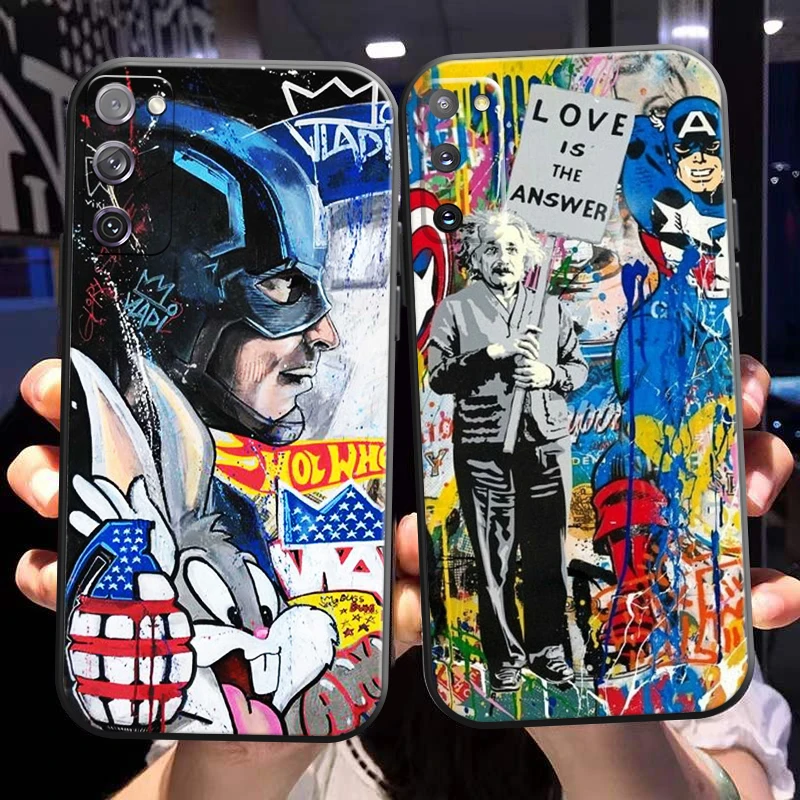 

Marvel Street Graffiti Phone Case For Samsung Galaxy S21 S20 Plus Ultra FE 5G Liquid Silicon Back Coque TPU Silicone Cover