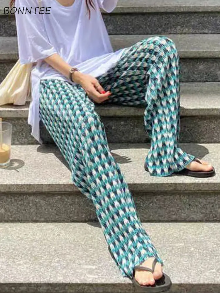 

Женские весенние Брюки в клетку, с широкими штанинами и высокой талией, стильные Универсальные Женские Мешковатые повседневные Брюки Ulzzang