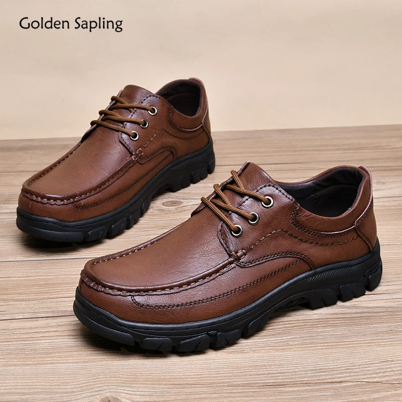 

Golden Sapling Casual Shoes Men Genuine Leather Loafers Retro Platform Flats Men's Outdoor Shoes for Mountain Trekking Work Flat