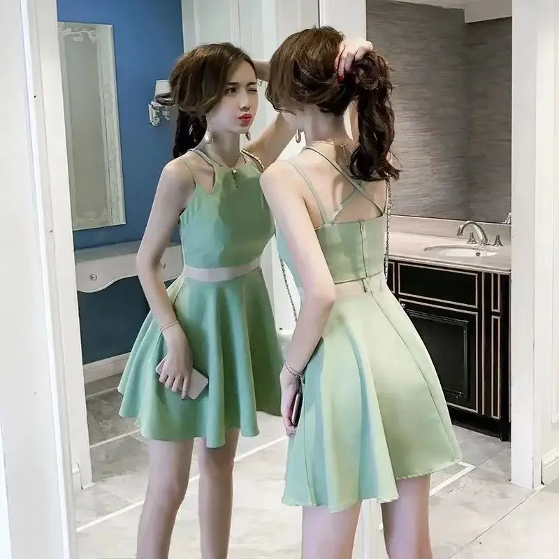 

Новинка 2023, летнее женское платье SLPBELY, женские платья в Корейском стиле, облегающая юбка с открытой спиной и круглым вырезом, однотонный цвет