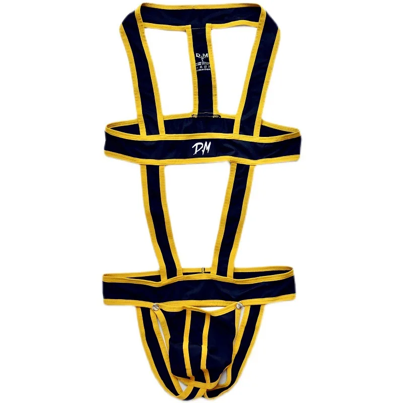 Men's Underwear Sexy Fashion BDSM Bondage Jumpsuit  G-string Trousers Polyester Sexy Double Ding Trousers Shoulder Belt
