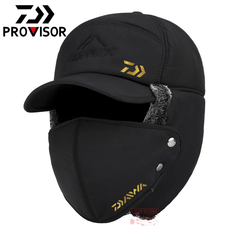 

New Daiwa Fishing Cap 2022 Winter Warm Lei Feng Cap Ear Protection Windproof Ski Cap Men's Plus Velvet Thick Hiking Fishing Cap