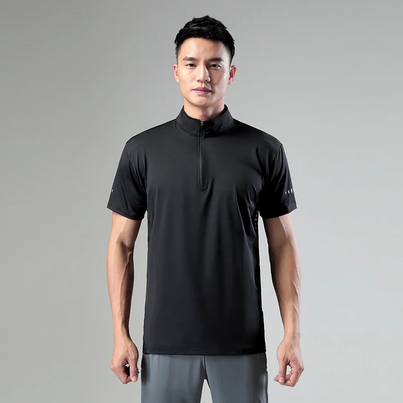Gyms Clothing Fitness Running t shirt Standing Collar Men's Short-sleeved Ice Silk Quick-drying Stretch Sports Training T Shirt