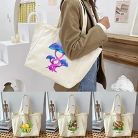 new mushroom print canvas shopping bags eco reusable foldable shoulder bag large handbag canvas tote bag for women shopping bags
