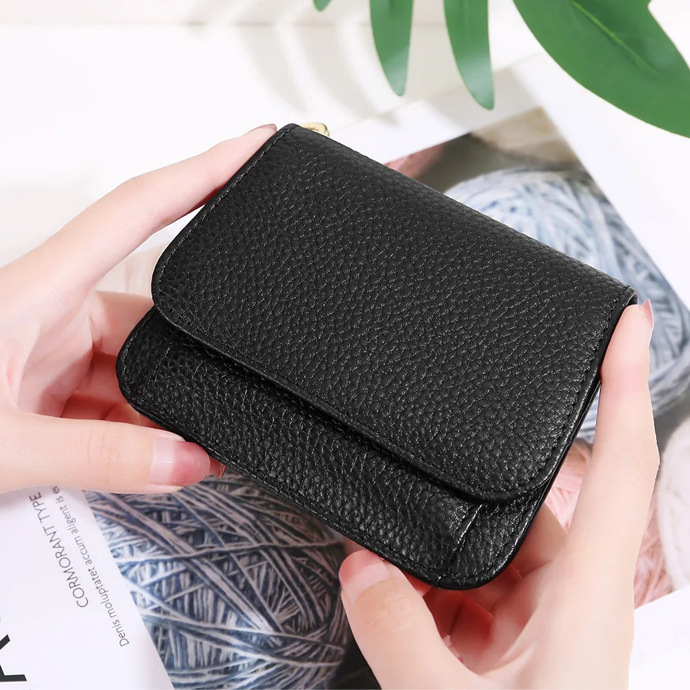 

Trapezoid Genuine First Layer Cow Leather Mini Hasp Coin Bag Lady Purse Girl Small Back Zipper Card Pocket Key Ring Style Wallet