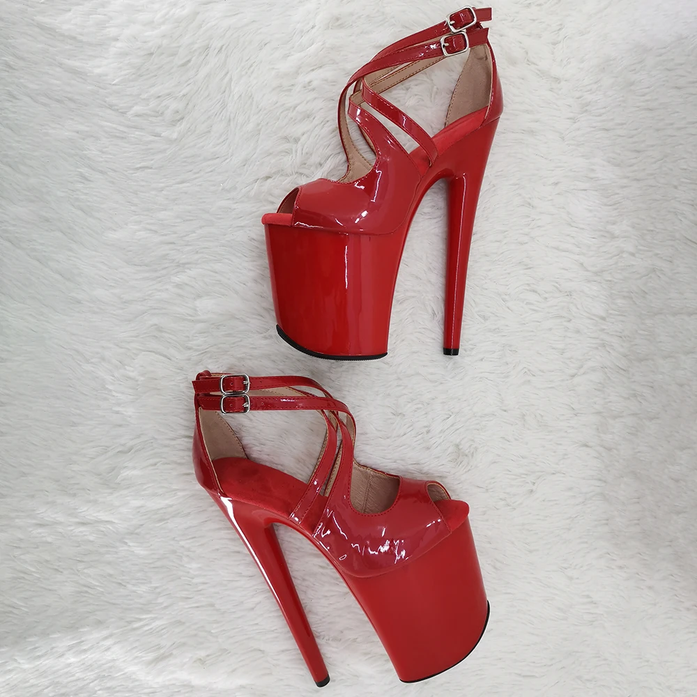 Leecabe 20cm/ 8inches  shinny pu  upper  platform high heel fish mouth  sandals  pole dance shoes