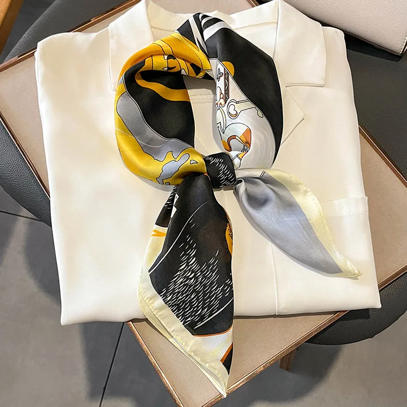 

Модная повязка на голову квадратный шарф для женщин шелковая шаль сатиновый хиджаб шейный платок женские повязки для волос лента 2022 Роскошная бандана