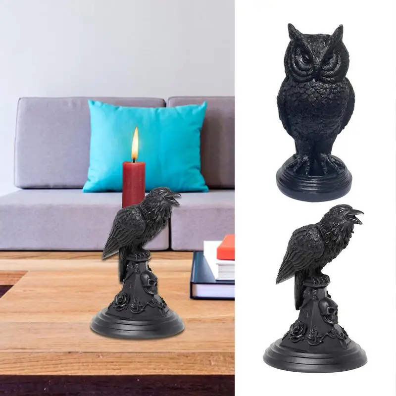 

Gothic Candlestick Table Decoration Ornaments Halloween Owl Crow Candle Holder Resin Statue Home Craft Decorations Home Decor