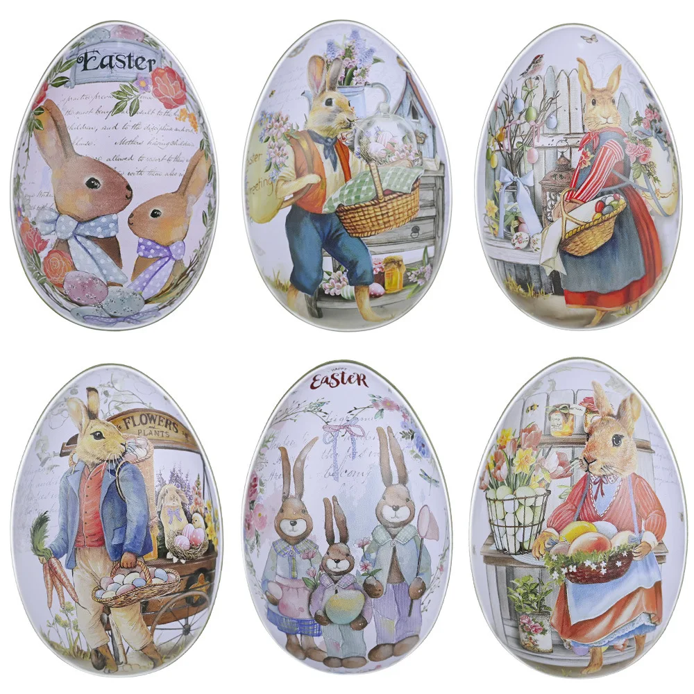 

2023 Easter Tinplate Eggs Bunny Easter Tinplate Egg Color Rabbit Iron Egg Candy Eggshell 2023 Happy Easter Day Party Supplies