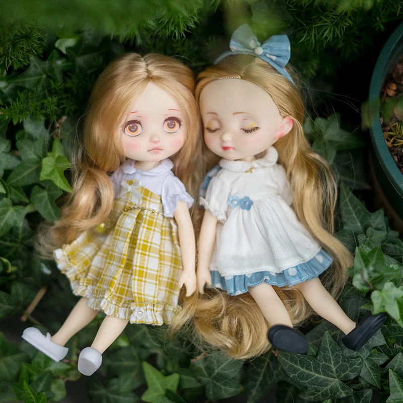 

New Monster Pipitom Pipi Sugar Sweet Town Doll Blue, White and Yellow Plaid Skirt with Movable Joints 20cm BJD Dolls
