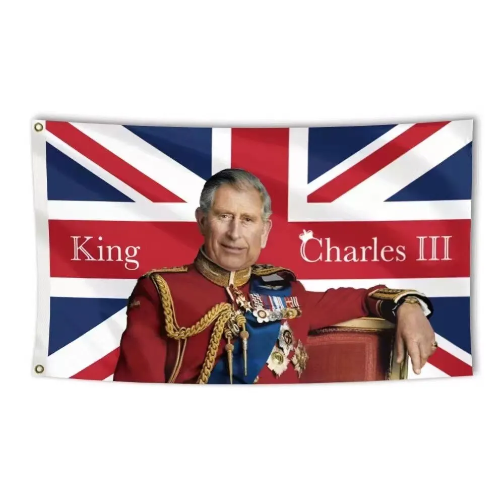 

The King Charles III UK Flags Single Sided Printing 80% Bleeding Banners Decoration Tapestry 90x150 2 Grommets on Shaft Cover
