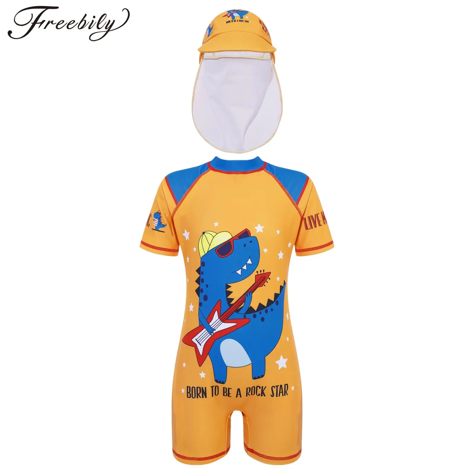 

Kids Boys Summer Swimming Clothing One Piece Jumpsuit Short Sleeve Dinosaur Printed Zipper Closure Swim Bodysuit Boys Bathing