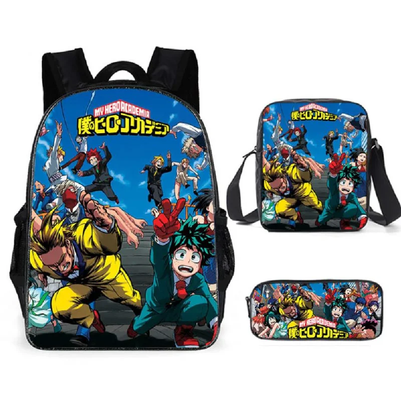 

Anime My Hero Academia Backpack Shoulder Bags Pencil Case Three-piece Suit School Backpack Children Boys Girls Students Bags