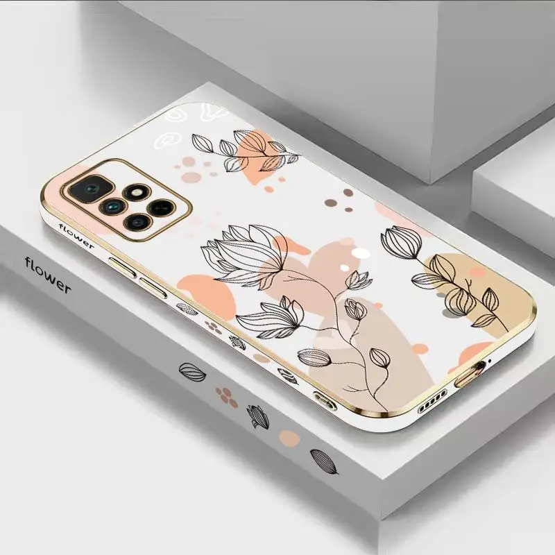 

Simplicity Plants Luxury Plating Phone Case For Xiaomi Redmi 10 12C 10C 10A 9 9T 9A A1 9C Cover