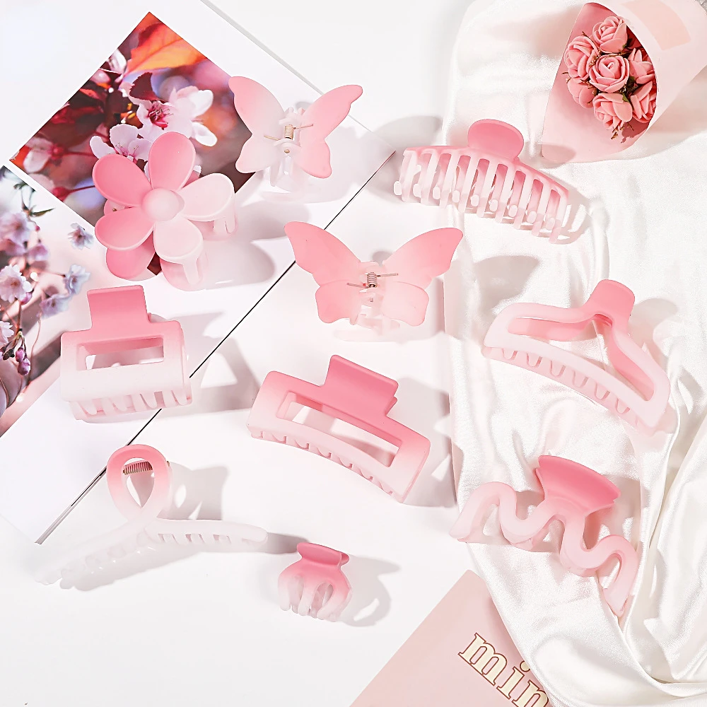 

Fashion Korea Cherry Blossom Pink Big Hair Claw Acrylic Hairpin Geometric Butterfly Hairpin Girls Hair Accessories Female 2022