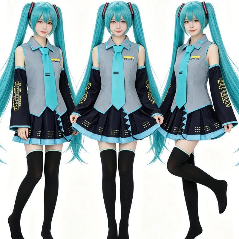 Фото Костюм для косплея персонажа аниме MIKU, одежда для выступлений, юбка JK, парик, аксессуары, костюм на Хэллоуин №1