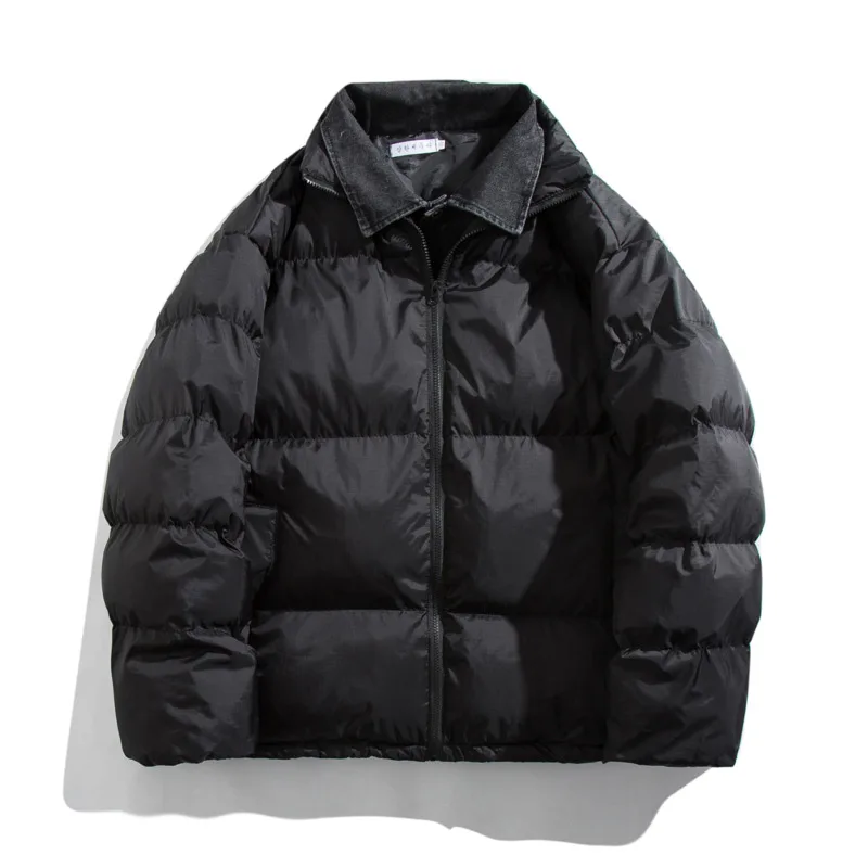 Winter Jacket Men Warm Fashion Casual Denim Stitching Thicke Short Coat Men Korean Loose Oversized Down Jacket Mens Parker M-2XL