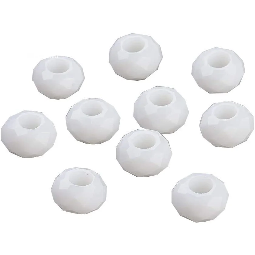 

100pcs 14mm White Glass European Faceted Beads Rondelle with Large Hole for Handmade Ornaments(No Metal Core)