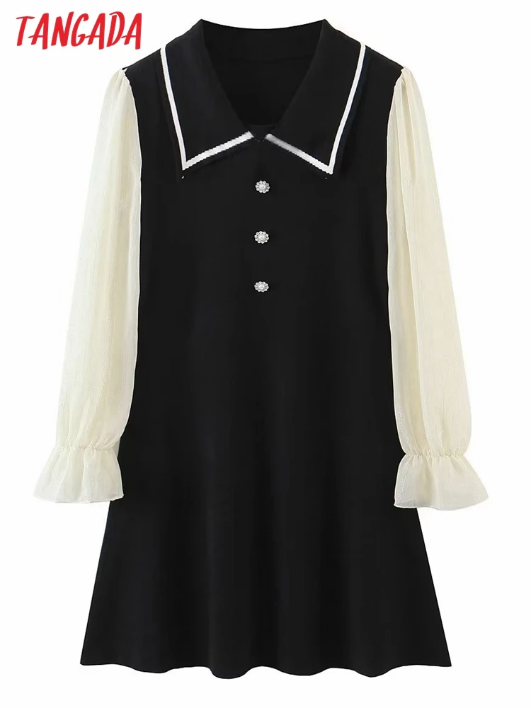 

Tangada 2022 Fashion Women Patchwork Sweater Dress Long Sleeve Ladies Warm Dress 5T32