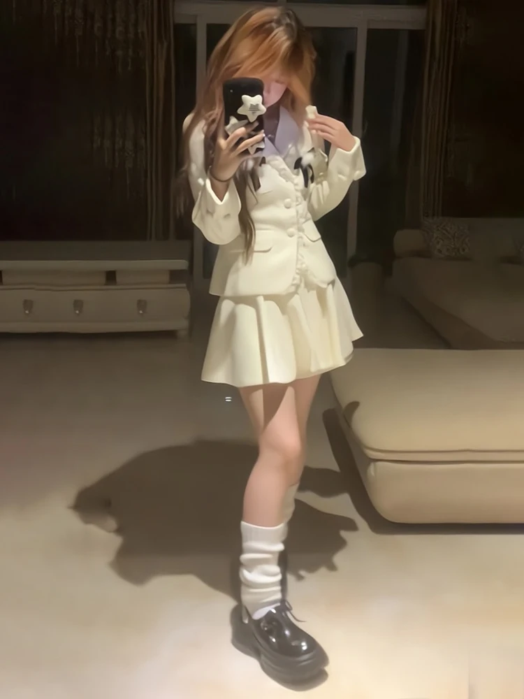 Элегантный костюм UNXX Rich Hei осенний в стиле колледжа пиджак с поясом и юбка высокой